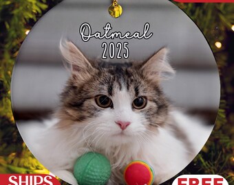 Cat Photo Ornament: Cat Lover Gifts, Custom Cat Photo Ornament, Personalized Pet Keepsake, Kitten Christmas Ornament