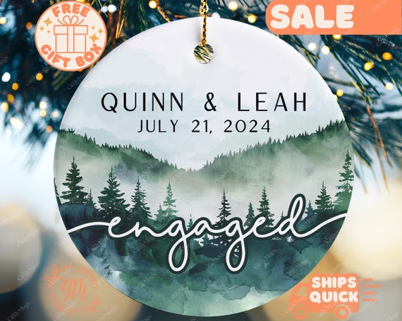 Couple Engagement Ornament: Gift for Engagements Party Custom Engaged Gift with Couples Names