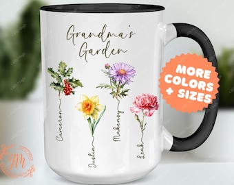 Personalized Grandma's Garden Mug: Custom Birth Flower Coffee Mug from Grandkids