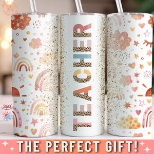Teacher Tumbler with Cheetah Letters: Boho Rainbow Cup for Teacher Appreciation from Student
