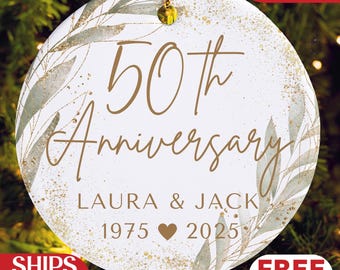 50th Anniversary Ornament, Golden Anniversary Keepsake Personalized Couple Names & Date 50 Years Married Gift