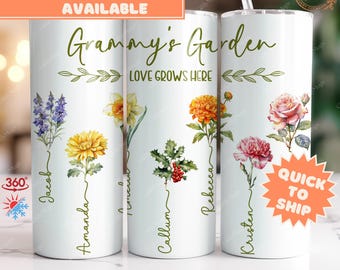 Grammy Tumbler Personalized: Grammy's Garden Tumbler for Mothers Day Grandma Gift, Kids Birth Flowers