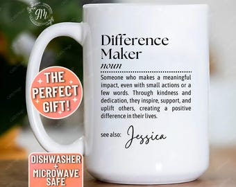 Difference Maker Definition Mug: Personalized Thank You Gift with Name for Teacher Mentor Gifts