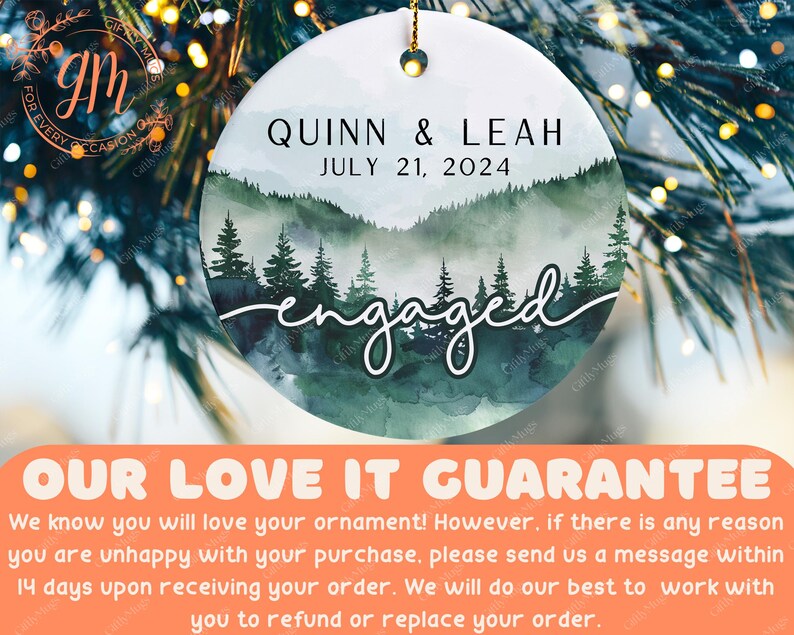 a personalized ornament hanging from a christmas tree