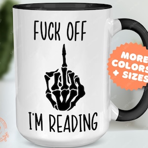 Funny Reading Mug: Skeleton Middle Finger Reader Cup - Funny Bookworm Gift