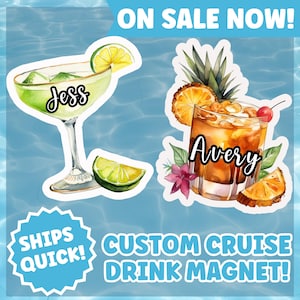 Cocktail Magnets With Name, Tropical Drink Cruise Magnets, Margarita Magnet Cruises Door Decorations