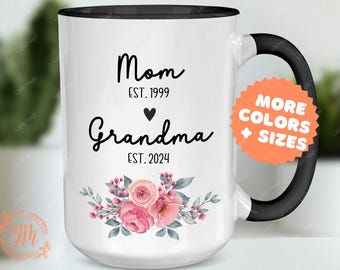 Grandma Reveal Floral Mug: Personalized Pregnancy Announcement Gift for Mom, Baby Reveal Surprise Gifts