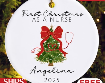 First Christmas as a Nurse Ornament Personalized Nurse Graduation Gift with Name and Year Cute Nurse Christmas Tree Keepsake