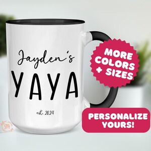 Personalized Yaya Mug, Custom Yaya Cup with Child Name Birth Est Date, New Grandma Gifts, Grandma Shower Gift, Pregnancy Reveal Idea