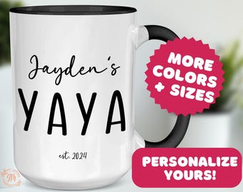 Personalized Yaya Mug: Custom Name & Birthdate, New Grandma Gift, Pregnancy Reveal Idea