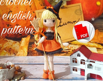 Amigurumi Witch Doll Crochet Pattern, Kirke, Halloween Crochet (Instant Download English PDF)