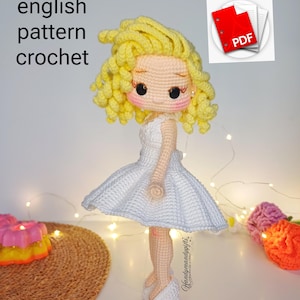 Wzór na szydełkową lalkę amigurumi Marilyn Monroe | Samouczek PDF: Włosy w stylu vintage blonde