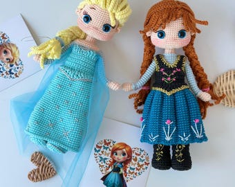 Elsa and Anna Crochet Doll Pattern: Amigurumi Toy (PDF Download)