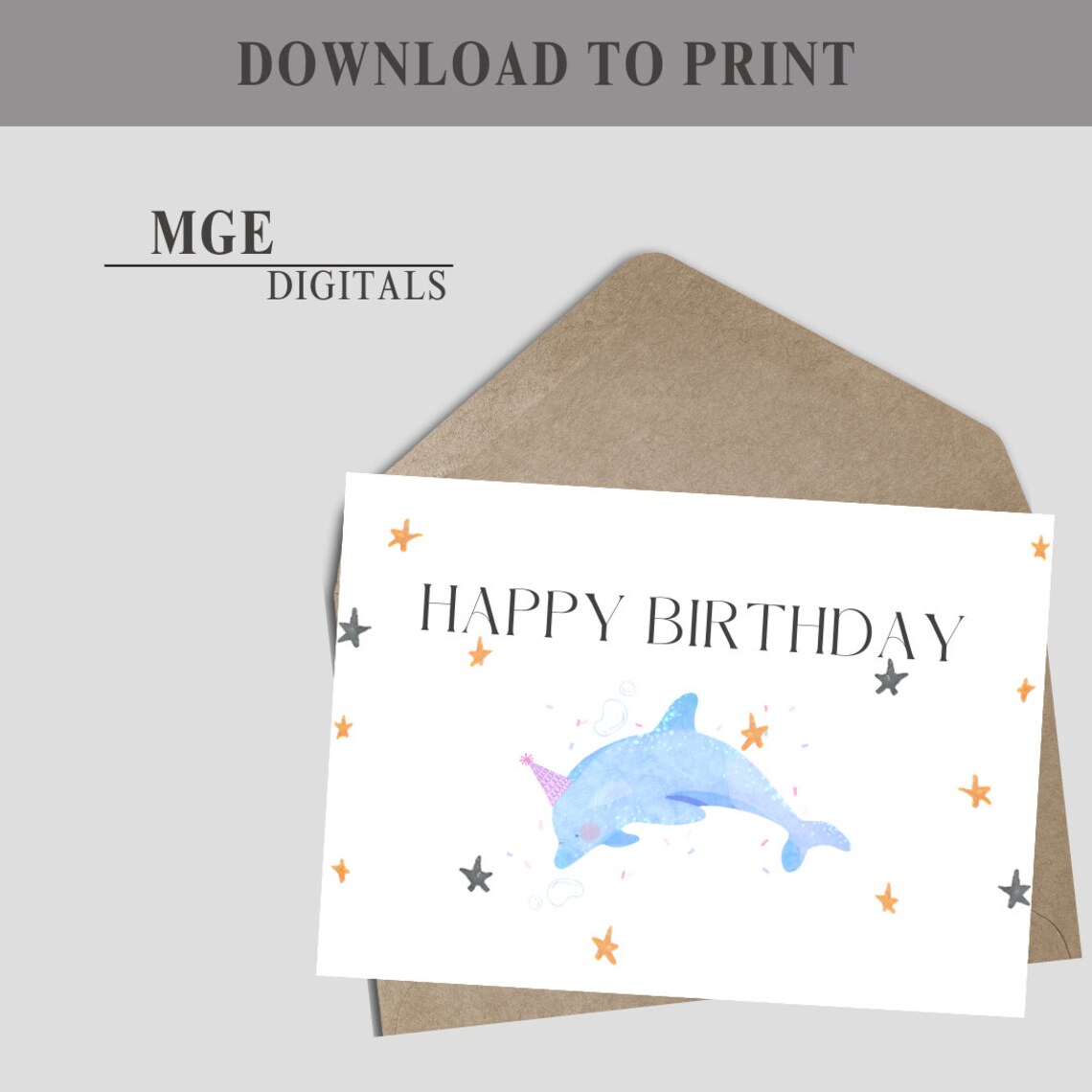 Printable Birthday Card With Dolphin, Cute Dolphin Birthday Card, Print ...