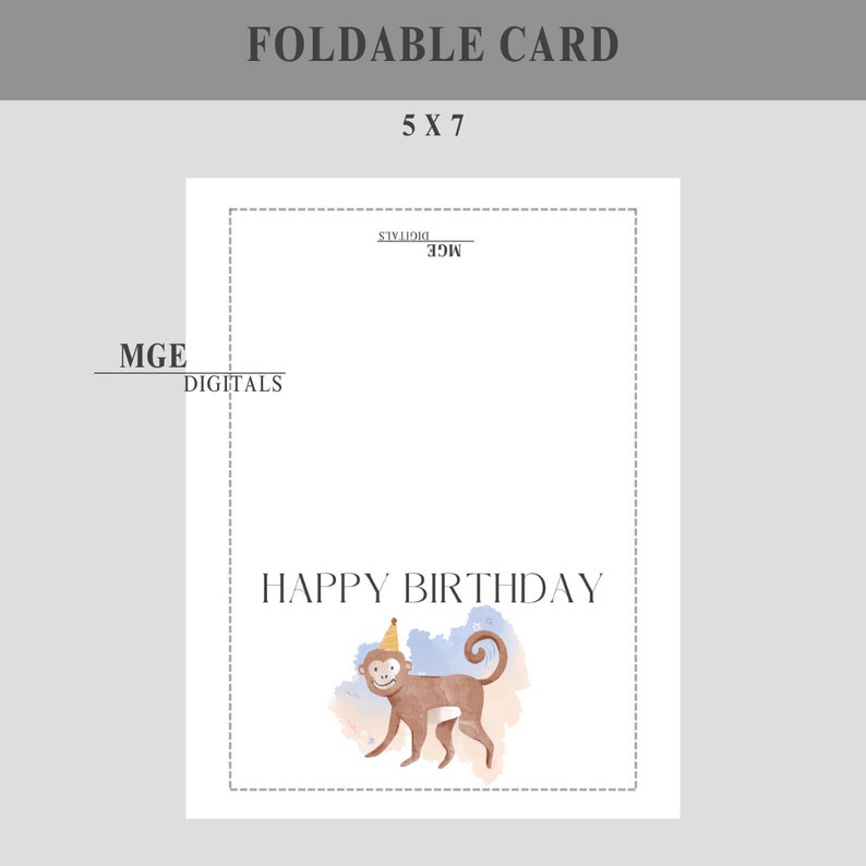 Printable Birthday Card With Monkey, Cute Monkey Birthday Card, Print From Home, Birthday Card ...