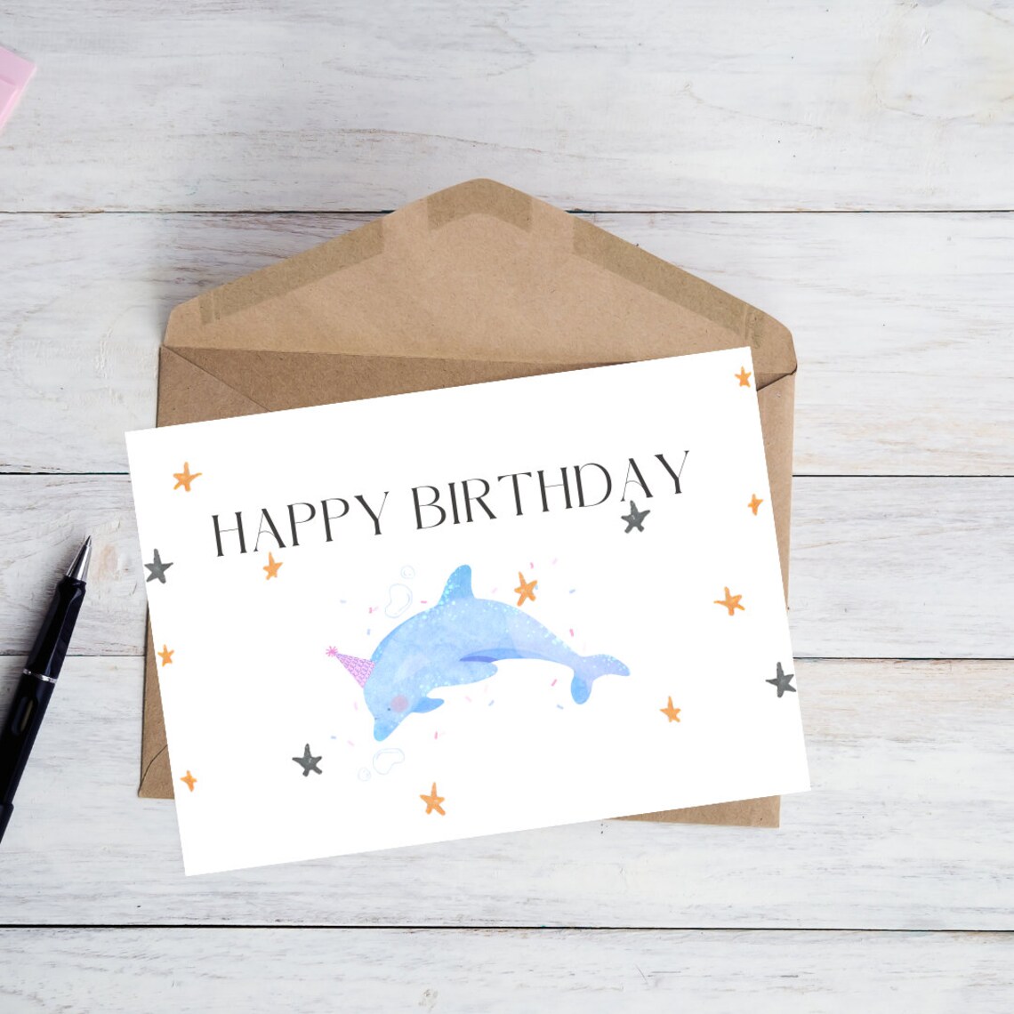 Printable Birthday Card With Dolphin, Cute Dolphin Birthday Card, Print ...