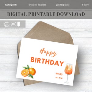 Cartão de aniversário imprimível do Aperol Spritz, lindo cartão de aniversário de verão europeu, impressão de casa, cartão de aniversário, cartão de felicitações de bebida