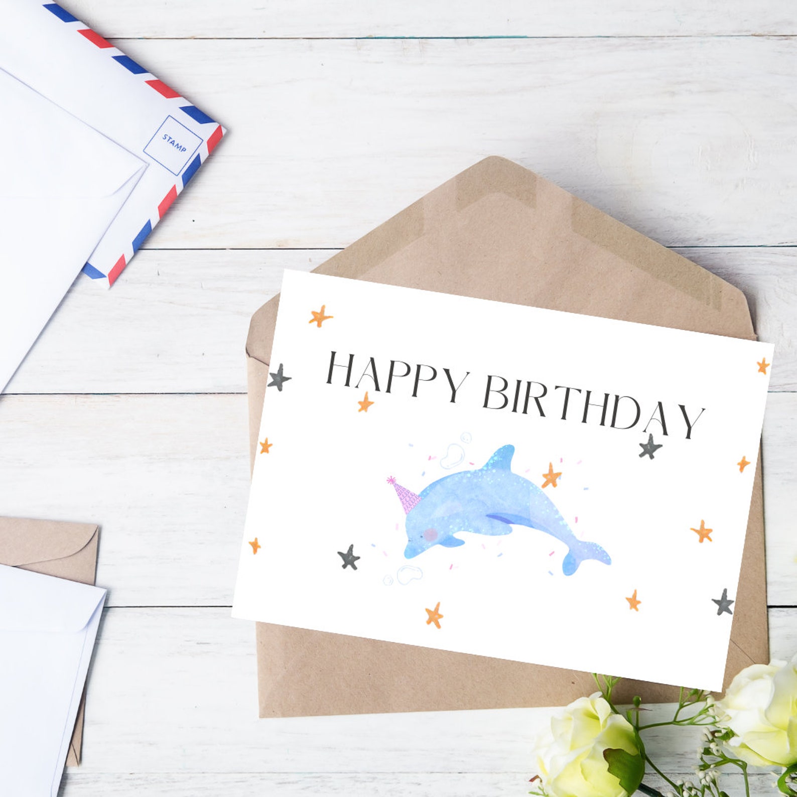 Printable Birthday Card With Dolphin, Cute Dolphin Birthday Card, Print ...