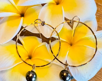 Tahitian pearl hoop earrings