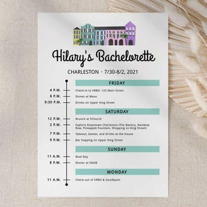Charleston Bachelorette Itinerary Template, Bachelorette Party, Charleston Customizable Digital Editable Template, Instant Download, Bridal