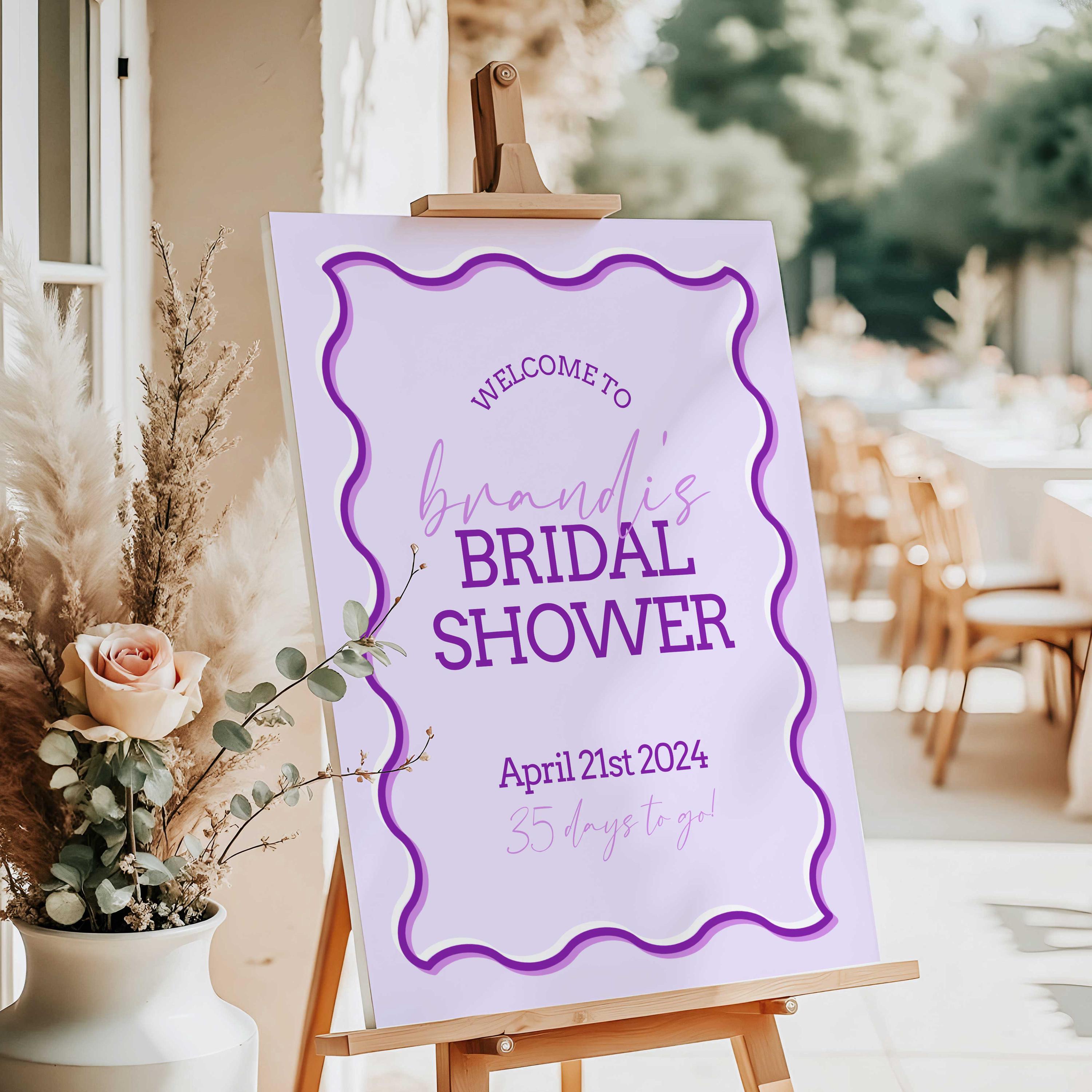 Wavy Border Bridal Shower Welcome Sign Personalized Template Purple ...