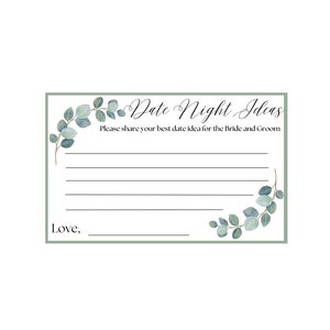 Date Night Bridal Shower Game Eucalyptus Bridal Shower  DIGITAL DOWNLOAD