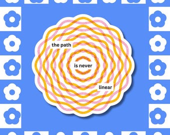 Abstract Risograph Vinyl Sticker The Path – Orange Pink Wavy Circles