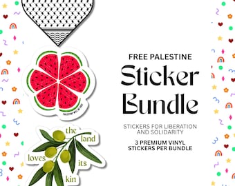Free Palestine Sticker Bundle - Solidarity Social Justice Decal | Watermelon, Keffiyeh & Olive Branch Vinyl Gift