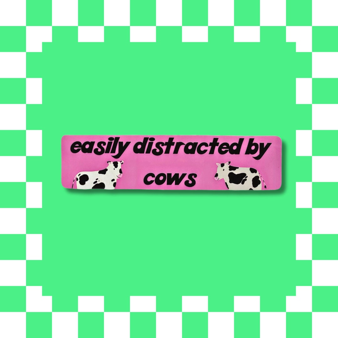 Easily Distracted by Cows Sticker: Funny Pink Bumper Decal - Etsy