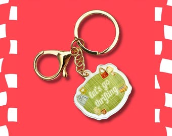 Let's Go Thrifting Clear Acrylic Charm Keychain - Thrift Store Lover Gift, Vintage Shopping Keyring