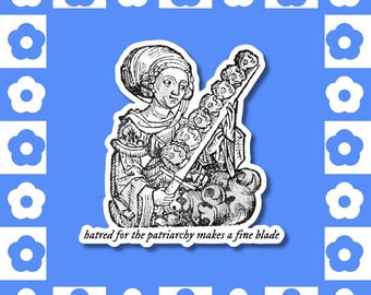 Feminist Medieval Woman Vinyl Sticker – Sword Girl, Anti Patriarchy