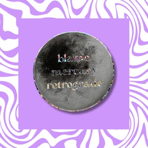 Sticker rétrograde Blame Mercury - Sticker vinyle holographique à paillettes argentées, astrologie drôle, horoscope, planètes, étoiles, décoration bouteille d'eau