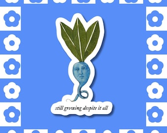 Growing Despite It All - Medieval Plant Vinyl Sticker, Mental Health Affirmation