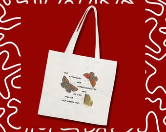 Interconnected Liberation Tote Bag - Butterfly Solidarity, Activist Gift, Intersectional Feminist