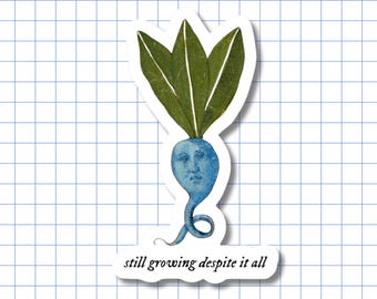 Growing Despite It All - Medieval Plant Vinyl Sticker, Mental Health Affirmation