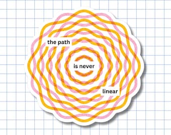 Abstract Risograph Vinyl Sticker The Path – Orange Pink Wavy Circles