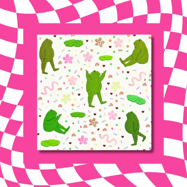 Frog Friends - Matte Vinyl Sticker Sheet - Planner & Journal Sticker Sheet / Waterproof Sticker Sheet - Upset Frog Worms Pals Flowers