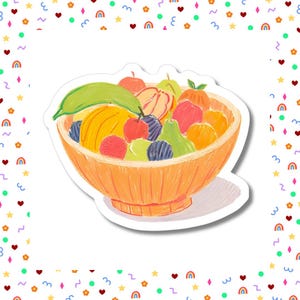 Mini sticker bol de fruits - Sticker vinyle mignon fruits tropicaux, sticker cuisine fruité coloré, décoration arc-en-ciel, accessoire gourde pour ordinateur portable