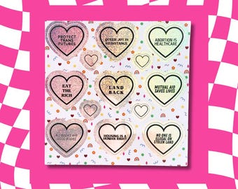 Social Justice Holographic Glitter Heart Stickers - Activist Laptop Decals