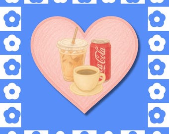 Caffeine Drink Heart Sticker - Coffee Lover, Coke Girlie, Iced Latte