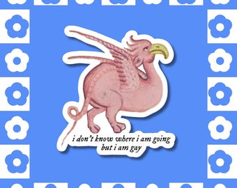 Pink Griffin Sticker, Funny Medieval Meme, Queer Pride Vinyl