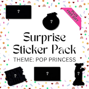 POP PRINCESS - Lot de 4 autocollants avec cadeau gratuit - Autocollants, imperméables, paquet mystère, lot, vinyle, drôle, mignon, sac de papeterie