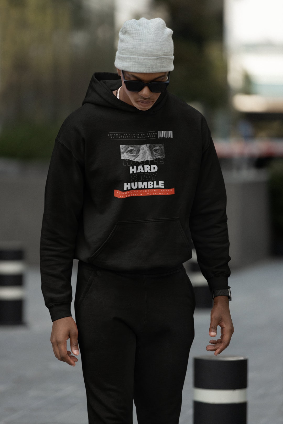 Hustle Hard Stay Humble Black Hoodie Motivational Inspiring Positive ...