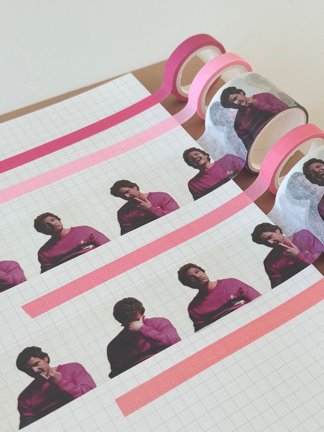 Pedro Pascal Washi Tape • Masking tape • Fun Pedro Pascal Stationery Office Supplies • Unique Pedro Pascal Gifts • Pink Pedro Pascal
