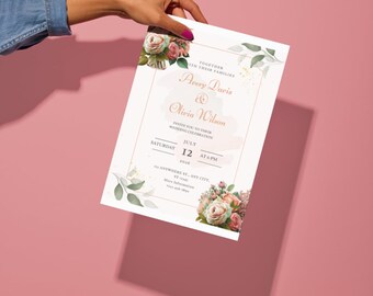 Invitación de boda con ramo rosado (primavera)