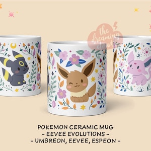 Pokemon Mug. Eevee, Umbreon & Espeon Mug. Eevee Mug. Umbreon Mug. Espeon Mug. Colorful Mug. Cartoon Mug. Monster Mug.