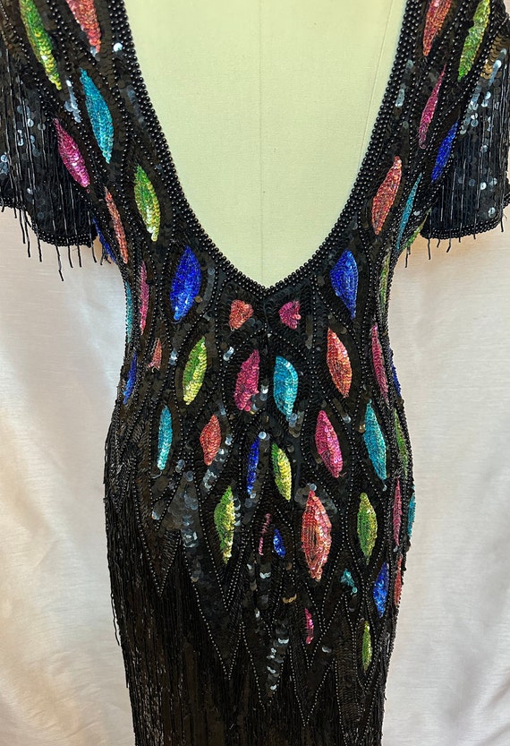 Glamorous 1980s silk fully beaded sheath dress. M… - image 8