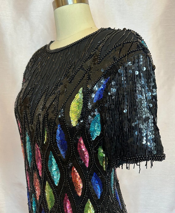 Glamorous 1980s silk fully beaded sheath dress. M… - image 5