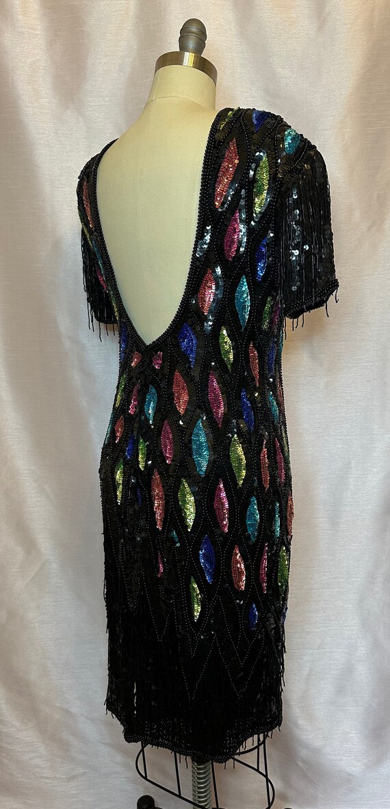 Glamorous 1980s silk fully beaded sheath dress. M… - image 9