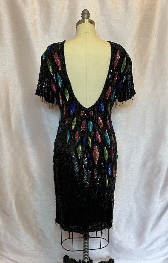 Glamorous 1980s silk fully beaded sheath dress. M… - image 7